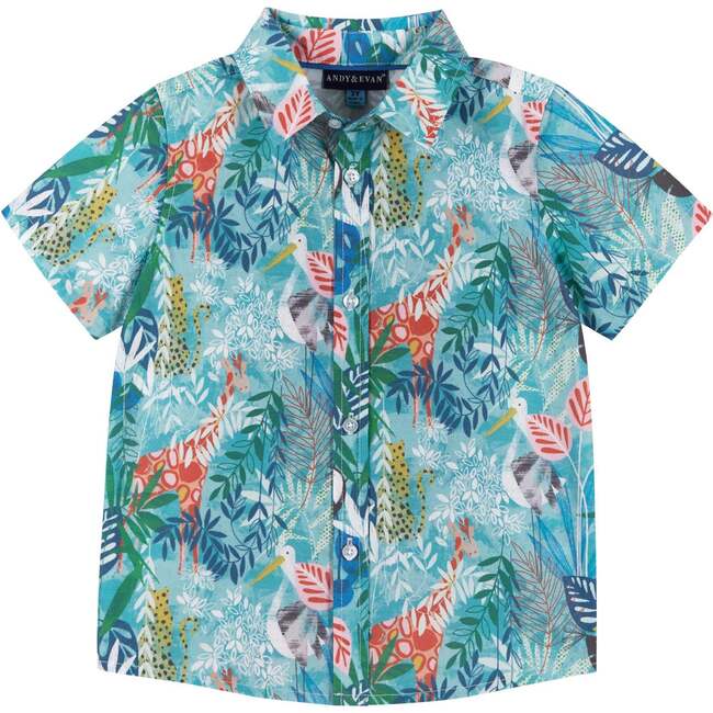 Safari Animal Print Button-Up & Short Set, Green - Mixed Apparel Set - 2