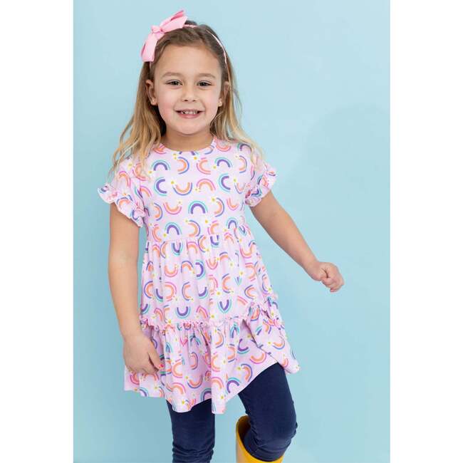Rainbow & Daisy Print Dress, Pink - Dresses - 4