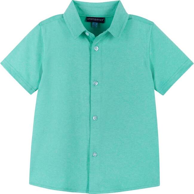 Knit Button-Up Shirt, Teal