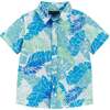 Palm Leaves Print Button-Up & Short Set, Blue - Mixed Apparel Set - 2