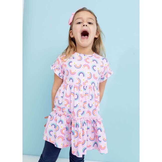Rainbow & Daisy Print Dress, Pink - Dresses - 5