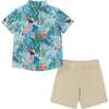 Safari Animal Print Button-Up & Short Set, Green - Mixed Apparel Set - 4