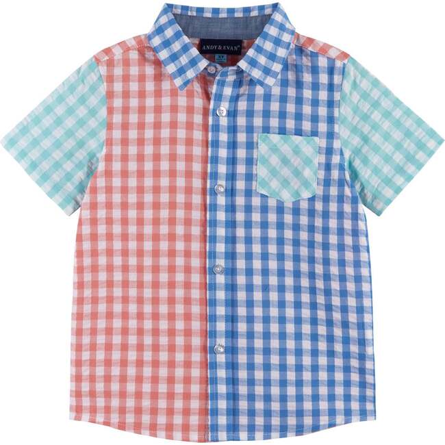 Gingham Short Sleeve Button Up, White