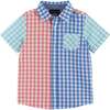 Gingham Short Sleeve Button Up, White - Button Downs - 1 - thumbnail
