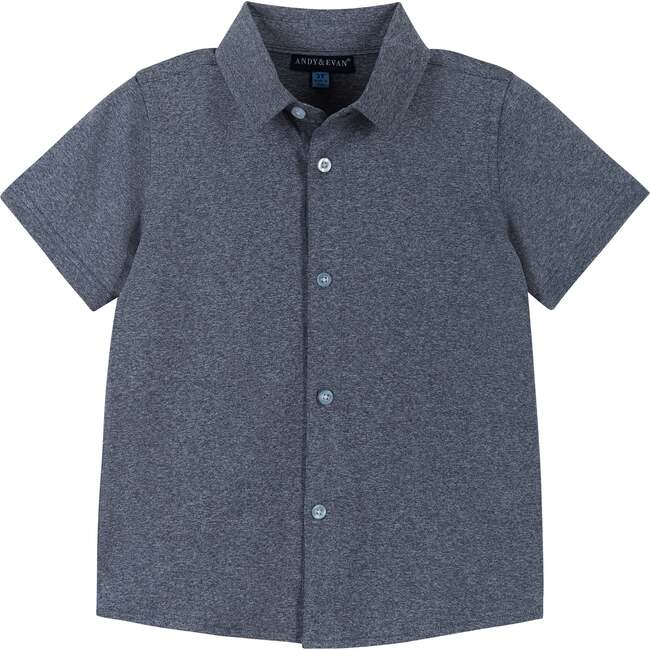 Knit Button-Up Shirt, Navy
