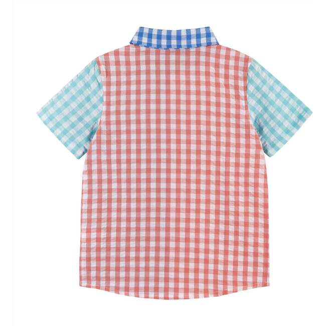Gingham Short Sleeve Button Up, White - Button Downs - 3