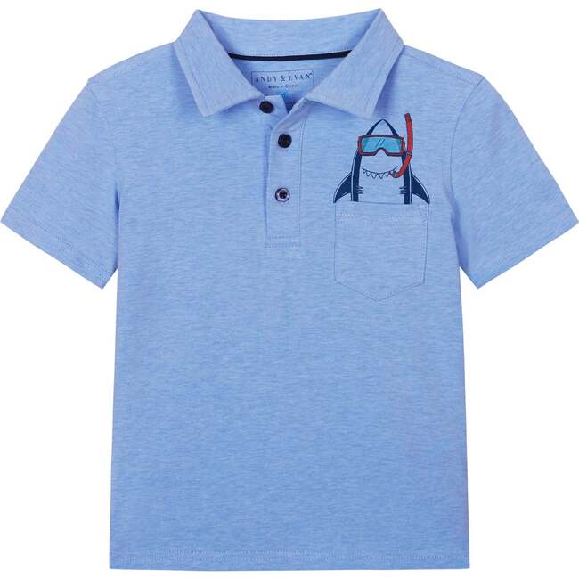Fun Shark Snorkel Print Polo Shirt, Blue