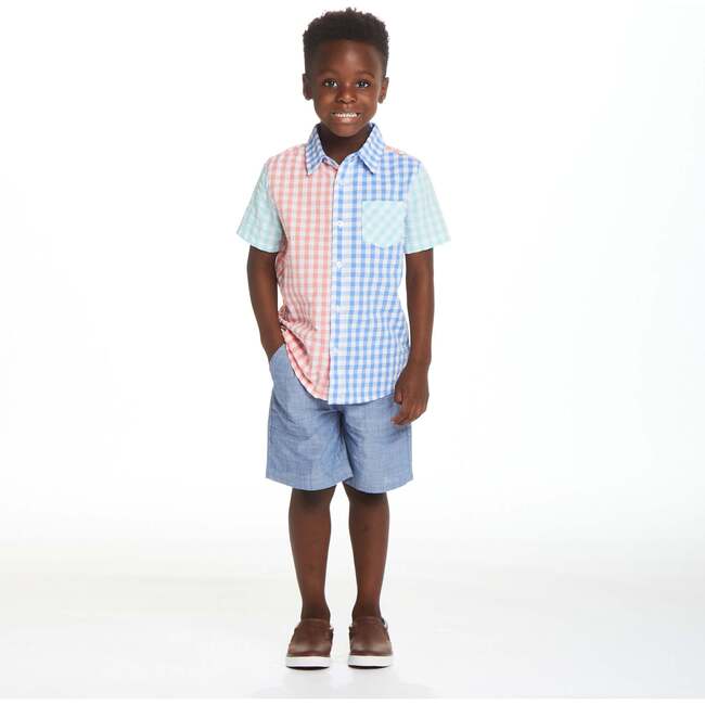 Gingham Short Sleeve Button Up, White - Button Downs - 4