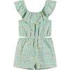 Floral Ruffle Bib Romper, White - Rompers - 1 - thumbnail