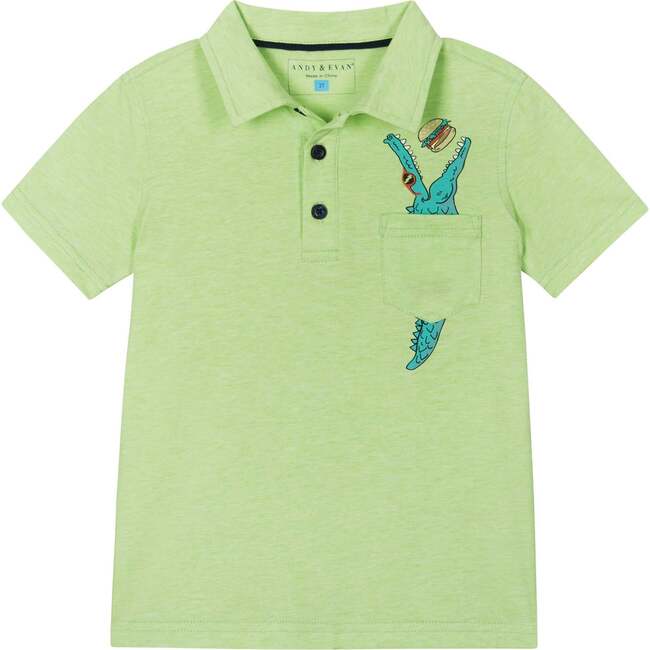 Fun Crocodile Print Polo Shirt, Green