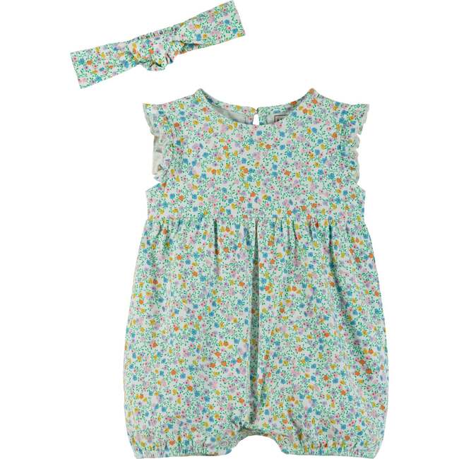Flutter Sleeve Floral Baby Bubble, White