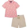 Fun Print Knit Button-Up & Short Set, Red - Mixed Apparel Set - 1 - thumbnail