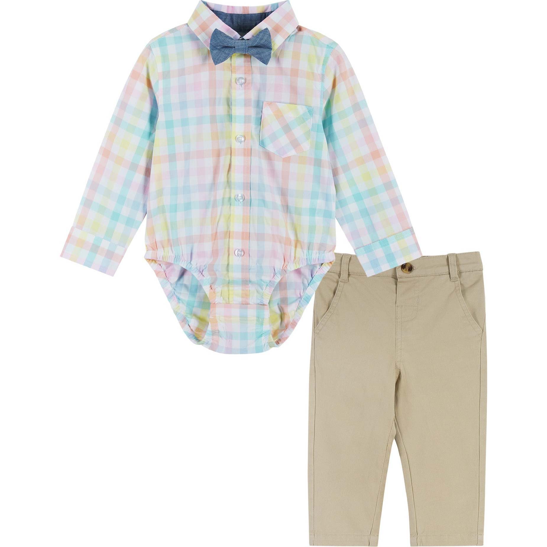 Easter Plaid Shirt & Khaki Pants Set, White - Mixed Apparel Set - 1