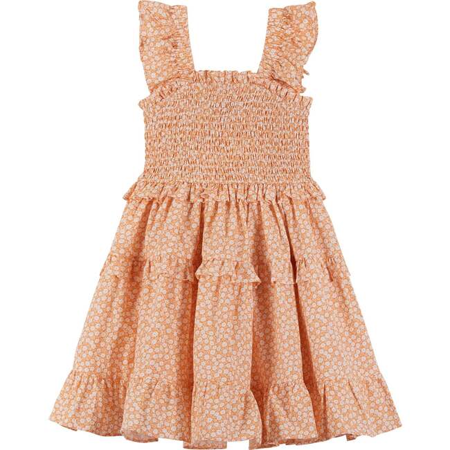 Floral Ruffle Smock Dress, Orange - Dresses - 1