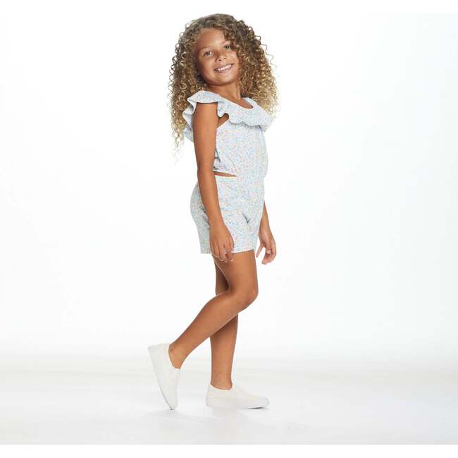 Floral Ruffle Bib Romper, White - Rompers - 3