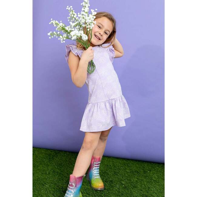 Flower Ruffle Dress, Purple - Dresses - 3