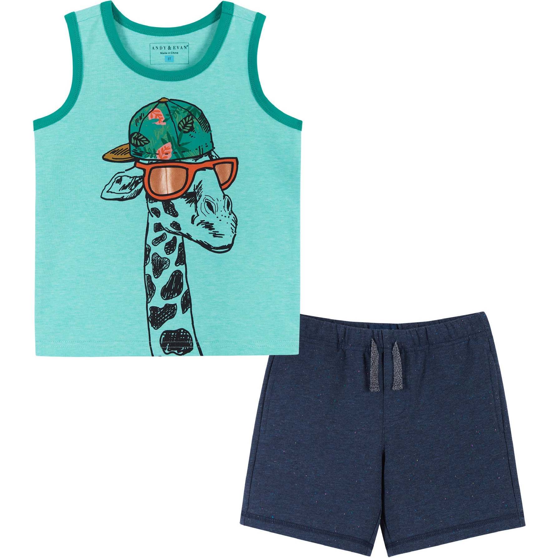 Cool Giraffe Tank & Short Set, Aqua - Mixed Apparel Set - 1