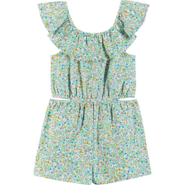 Floral Ruffle Bib Romper, White - Rompers - 4