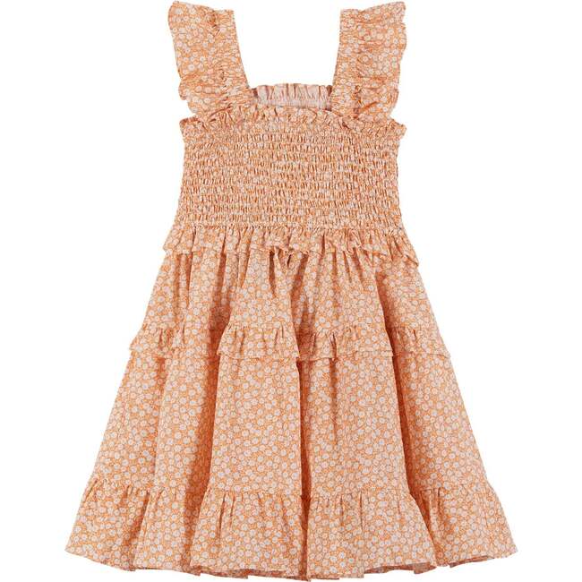 Floral Ruffle Smock Dress, Orange - Dresses - 4