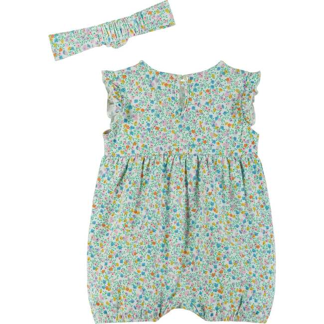 Flutter Sleeve Floral Baby Bubble, White - Rompers - 5