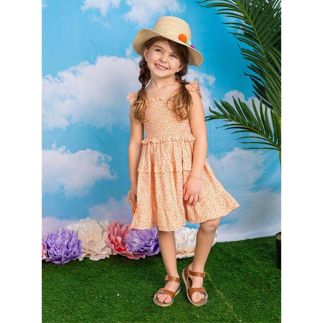 Floral Ruffle Smock Dress, Orange - Dresses - 5