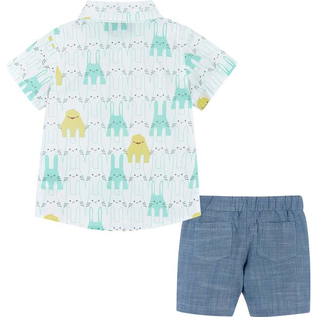 Easter Animals Print Button Up & Shorts Set, Blue - Mixed Apparel Set - 5