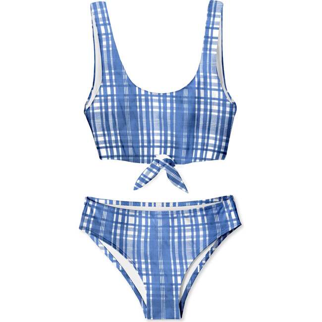 Picnic Check Print Bikini, Blue And White - Two Pieces - 1