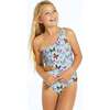 Butterfly Print One Shoulder Side Cut Bathing Suit, Blue And Multicolors - One Pieces - 2
