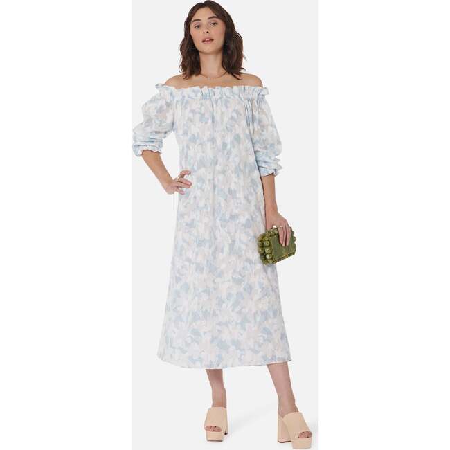 Women's Grace Dress in Pastel Blue & White Cotton Floral  Blue & White - Dresses - 2