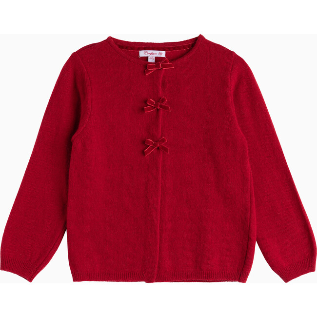 Velvet Bow Cardigan, Crimson