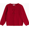 Velvet Bow Cardigan, Crimson - Cardigans - 1 - thumbnail