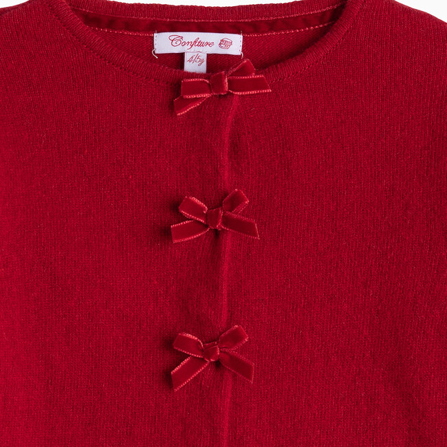 Velvet Bow Cardigan, Crimson - Cardigans - 3