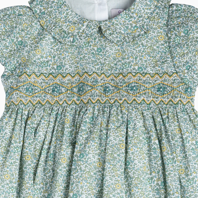 Little Liberty Print Katie & Millie Smocked Dress, Green Katie & Millie - Dresses - 3
