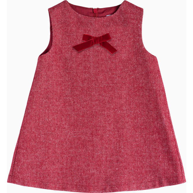 Little Georgina Bow Dress, Red Herringbone
