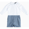 Little Rupert Set, White & Navy Herringbone - Mixed Apparel Set - 1 - thumbnail