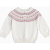 Little Natasha Fairisle Cardigan, Winter White & Pink - Cardigans - 1 - thumbnail