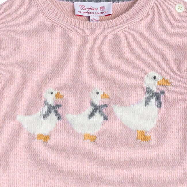 Little Jemima Ducks Sweater, Pale Pink - Sweaters - 3
