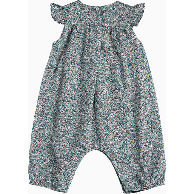 Little Robin Frill Sleeve Romper, Green Ragged Robin - Rompers - 2