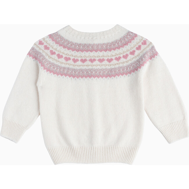 Little Natasha Fairisle Cardigan, Winter White & Pink - Cardigans - 2