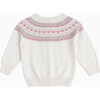Little Natasha Fairisle Cardigan, Winter White & Pink - Cardigans - 2