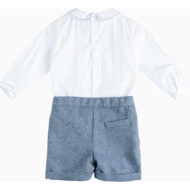 Little Rupert Set, White & Navy Herringbone - Mixed Apparel Set - 2
