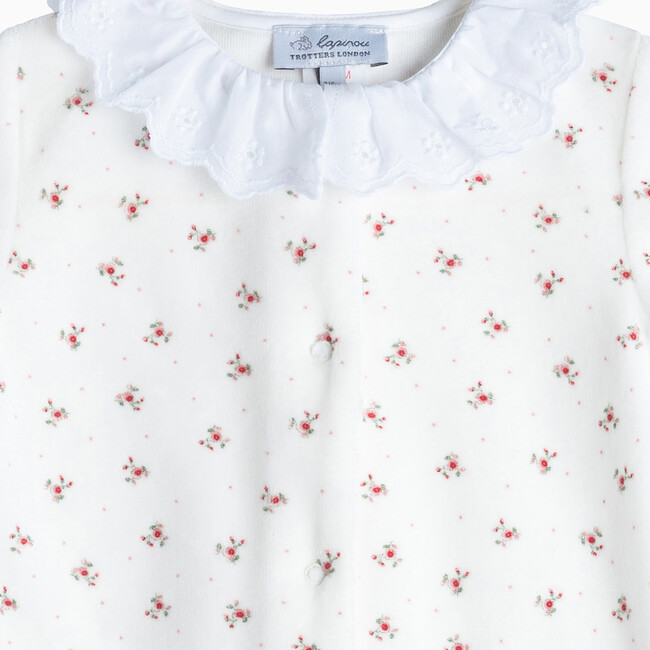 Little Ditsy Velour Onesie, White & Red - Onesies - 3