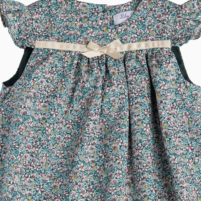 Little Robin Frill Sleeve Romper, Green Ragged Robin - Rompers - 3