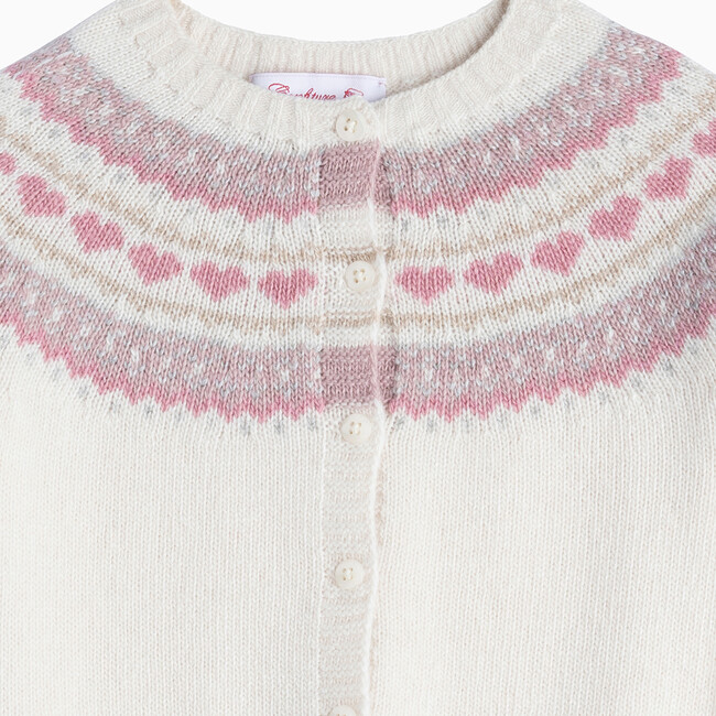 Little Natasha Fairisle Cardigan, Winter White & Pink - Cardigans - 3