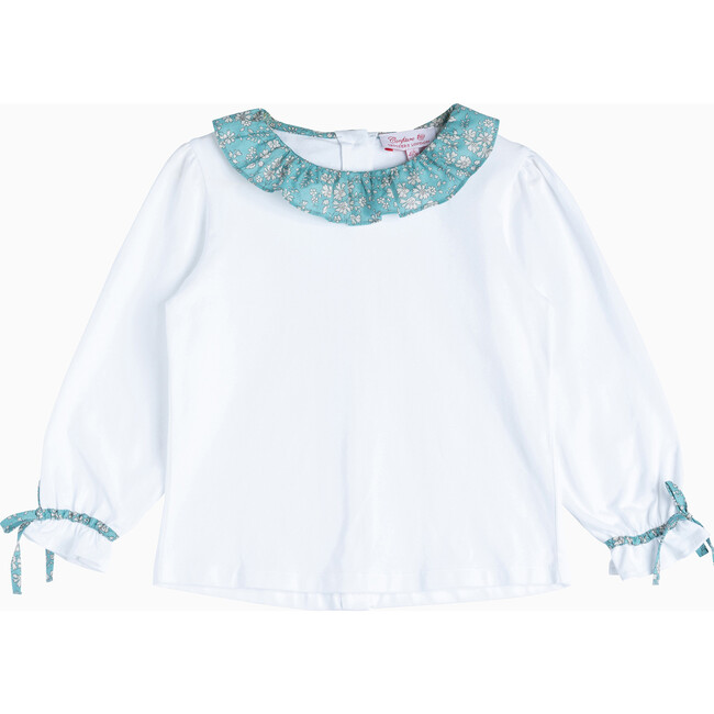Liberty Print Capel Willow Jersey Blouse, White & Teal Green Capel