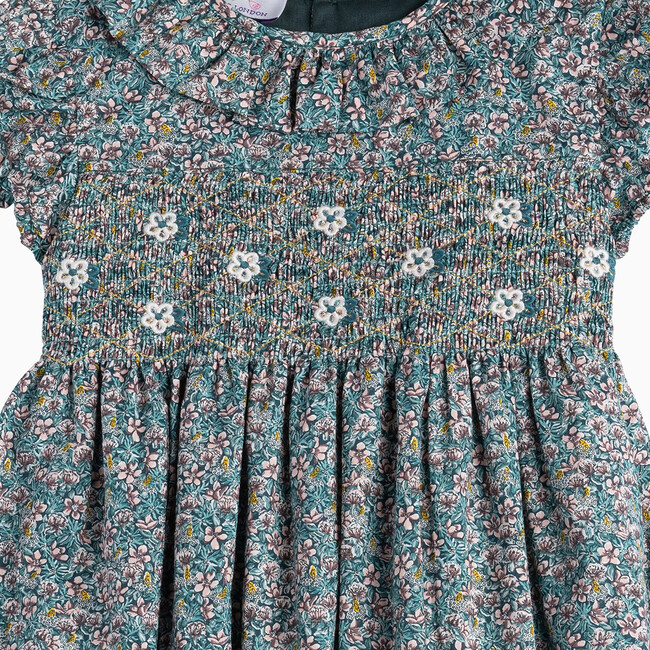 Liberty Print Robin Floral Smocked Dress, Green Ragged Robin - Dresses - 3