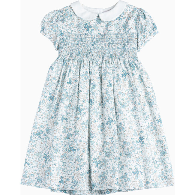 Arabella Bloom Smocked Dress, Sea Blue Floral - Dresses - 1