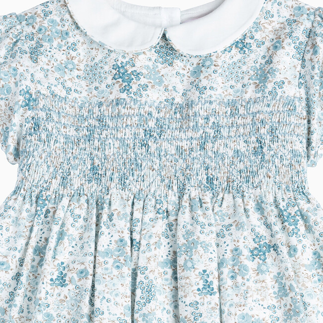 Arabella Bloom Smocked Dress, Sea Blue Floral - Dresses - 3