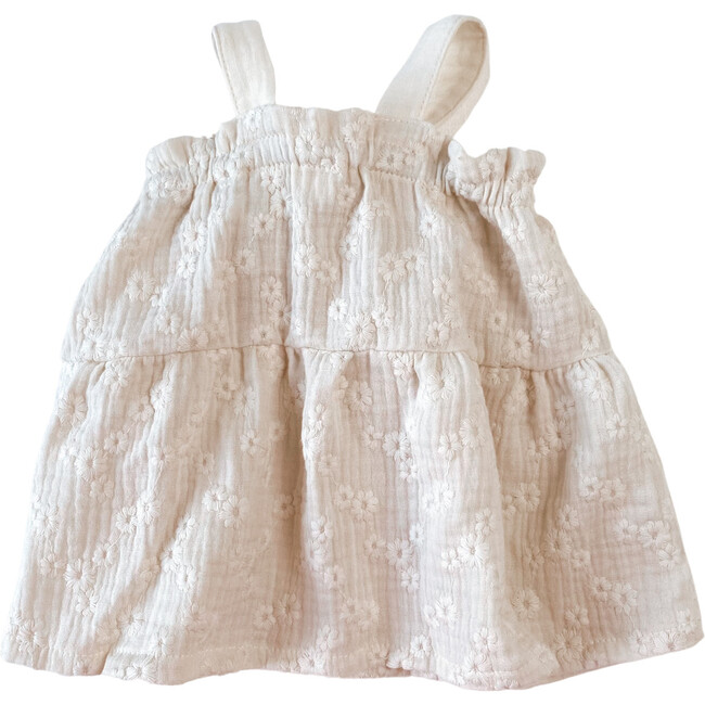 Embroidered Muslin Baby Dress, Ecru