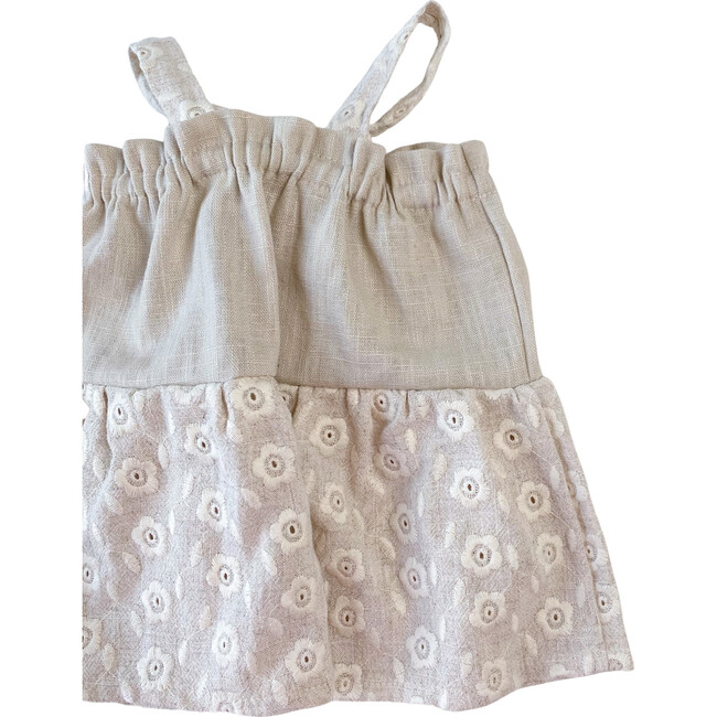 Embroidered Linen Baby Dress, Ecru - Dresses - 2